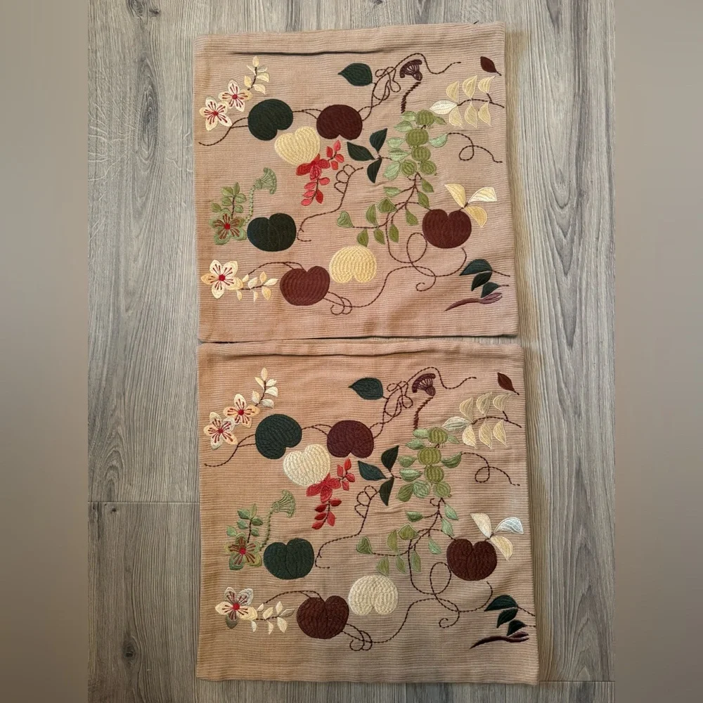4 Crate & Barrel Mandarin Garden Pillow Covers Embroidered Holiday Fall 16”